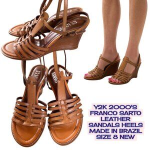 Y2K VTG. FRANCO SARTO LEATHER STRAPPY SANDALS HEELS MADE IN BRAZIL NEW SZ. 8